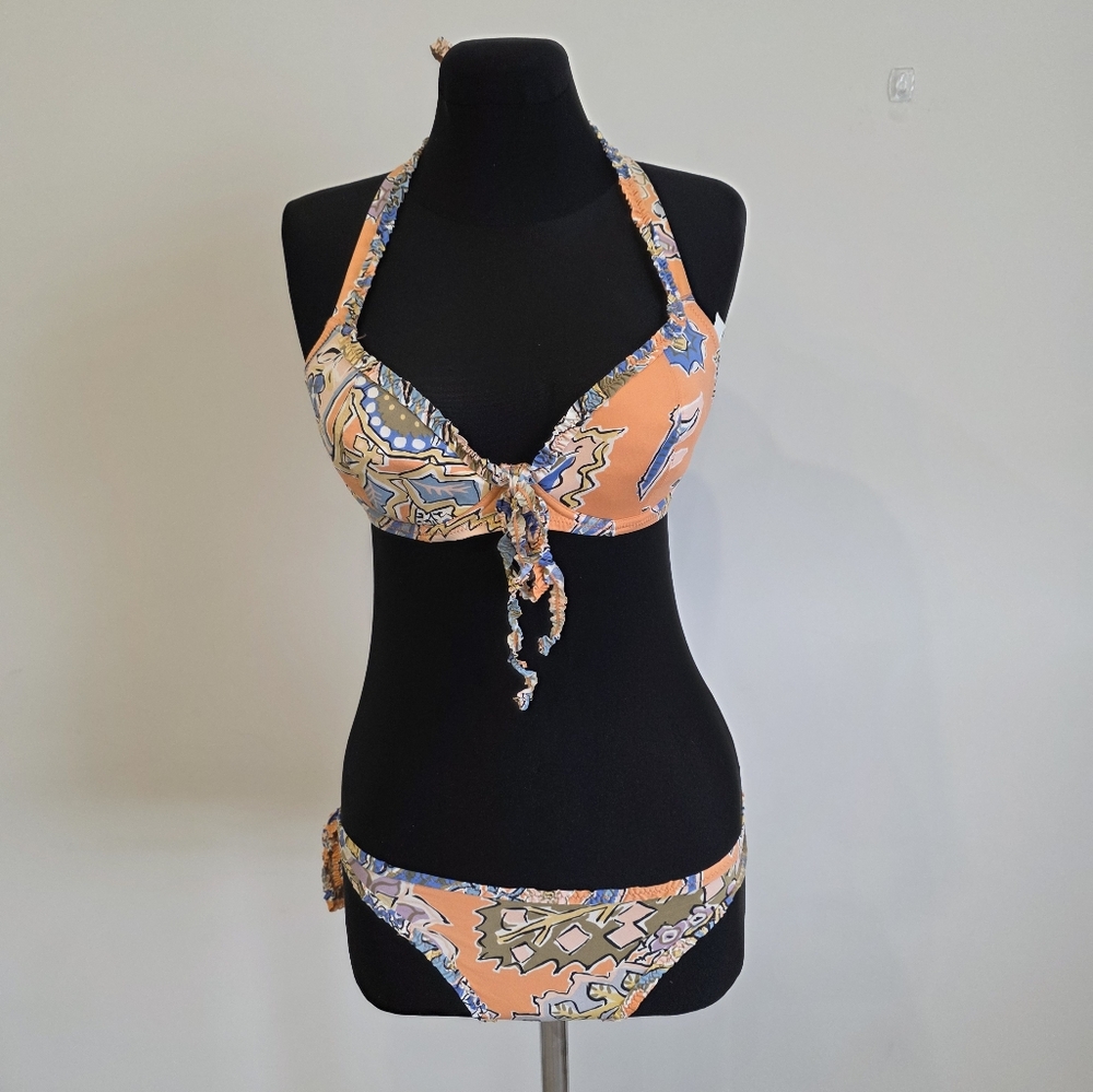 Aubade Paris Ruffle bikini tropical print 32 C Bra - XS Bottom Bikini Matching